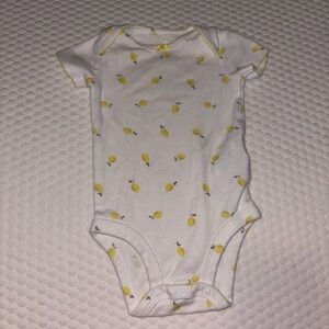 Simple White One-Piece Bodysuit with Yellow Lemon Print